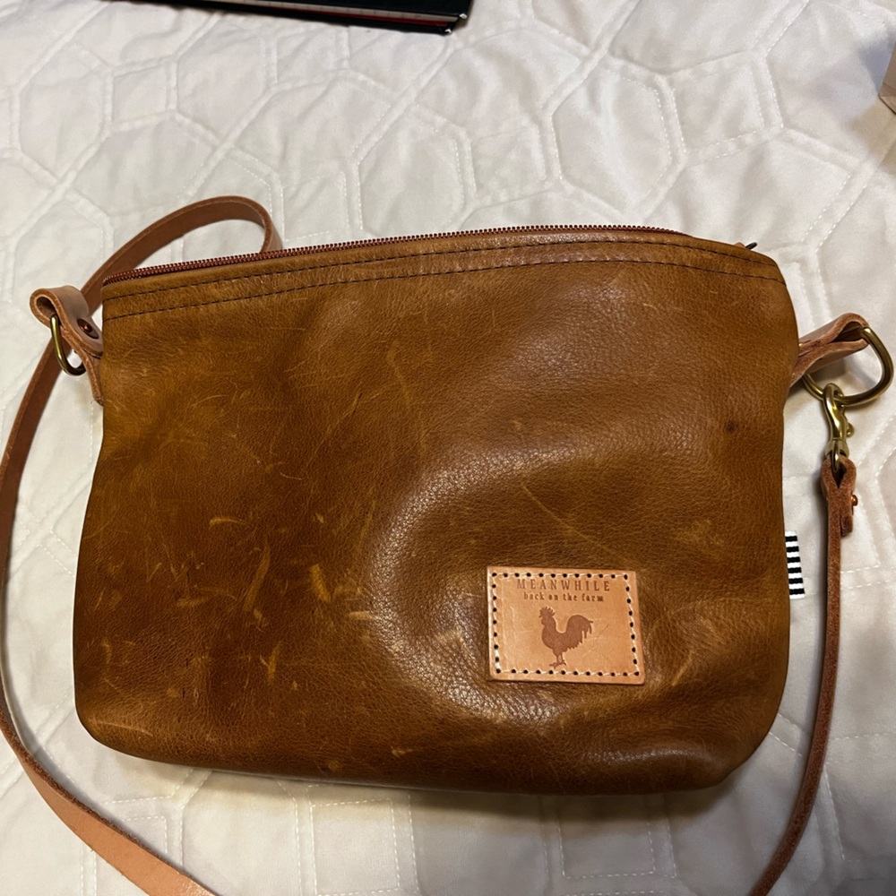 Meanwhile Back on the Farm Camel Leather Sling Bag